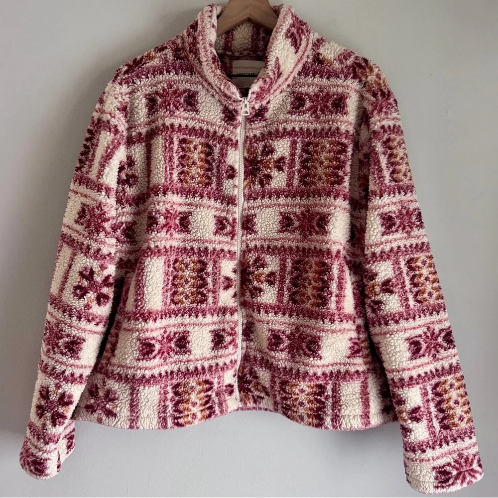Lucky Brand Aztec Print Sherpa Full Zip Jacket Size XL